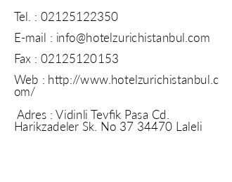 Zurich Hotel iletiim bilgileri